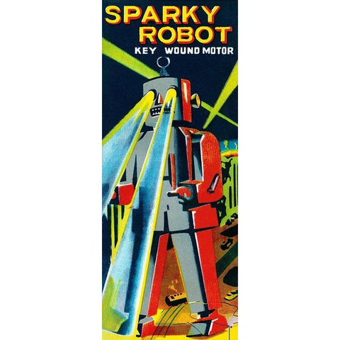 Sparky Robot White Modern Wood Framed Art Print by Retrobot