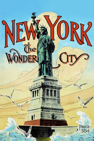 New York; The Wonder City Black Ornate Wood Framed Art Print with Double Matting by Retrotravel