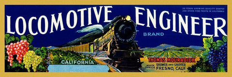 Locomotive Engineer Brand California Grapes Black Ornate Wood Framed Art Print with Double Matting by Retrotravel