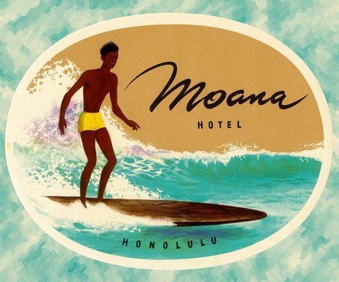 Moana Hotel Luggage Label White Modern Wood Framed Art Print with Double Matting by Retrotravel