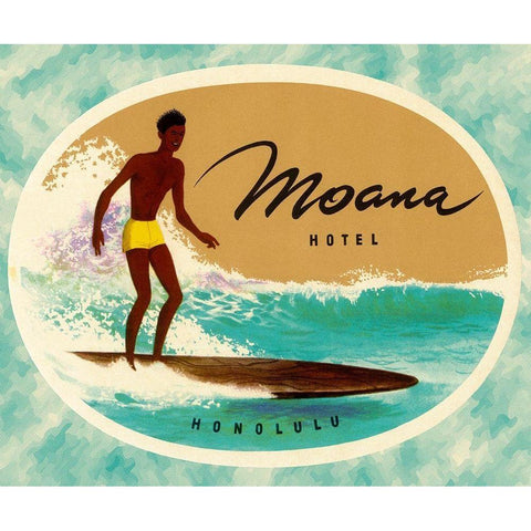 Moana Hotel Luggage Label White Modern Wood Framed Art Print by Retrotravel