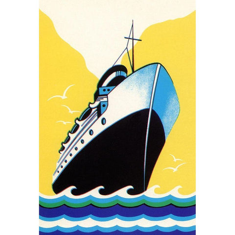 Steamship Cruise liner Boom Label White Modern Wood Framed Art Print by Retrotravel