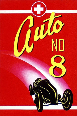 Auto No. 8 White Modern Wood Framed Art Print with Double Matting by Retrotravel