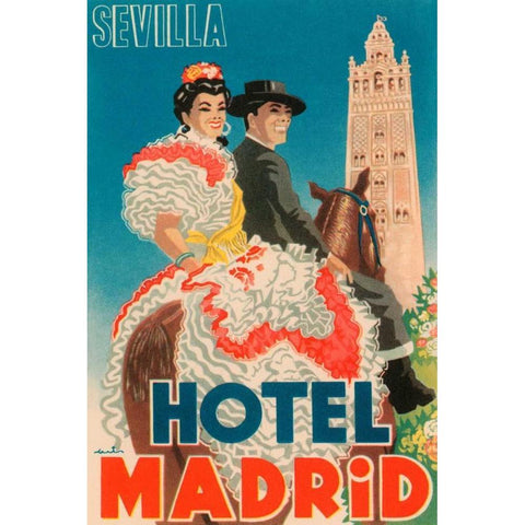 Hotel Madrid Gold Ornate Wood Framed Art Print with Double Matting by Retrotravel