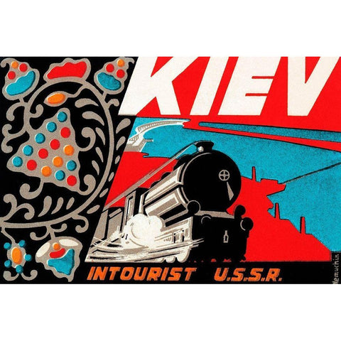 Kiev - Intourist U.S.S.R. Gold Ornate Wood Framed Art Print with Double Matting by Retrotravel