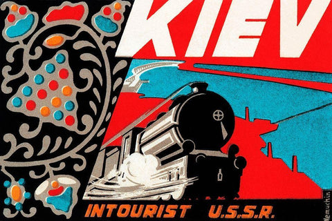 Kiev - Intourist U.S.S.R. White Modern Wood Framed Art Print with Double Matting by Retrotravel