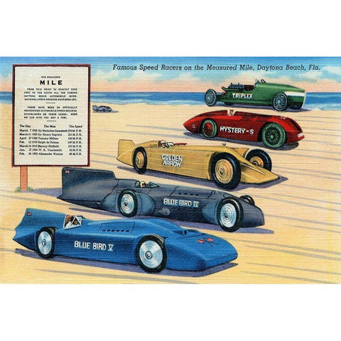 Famous Speed Racers on the Measured Mile White Modern Wood Framed Art Print by Retrotravel