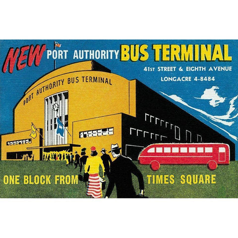 New Port Authority Bus Terminal White Modern Wood Framed Art Print by Retrotravel