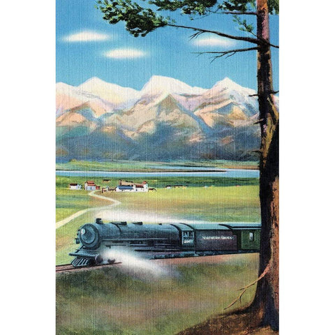 Northern Pacific Scenic Route Gold Ornate Wood Framed Art Print with Double Matting by Retrotravel