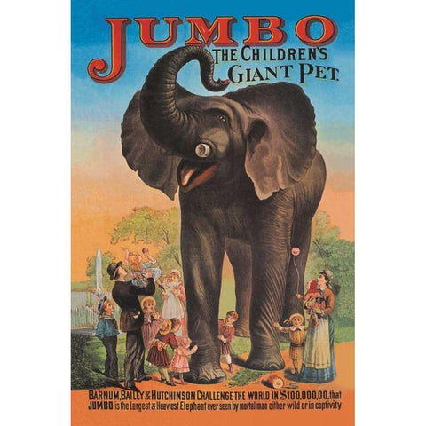Jumbo - The Childrens Giant Pet Gold Ornate Wood Framed Art Print with Double Matting by Vintage Elephant