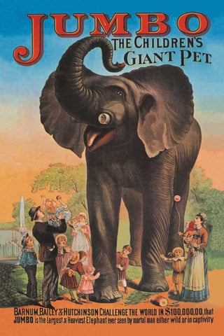 Jumbo - The Childrens Giant Pet Black Ornate Wood Framed Art Print with Double Matting by Vintage Elephant