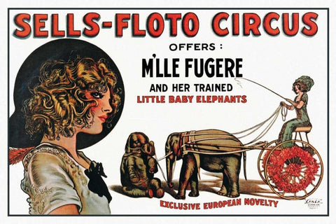 Sells-Floto Circus Black Ornate Wood Framed Art Print with Double Matting by Vintage Elephant