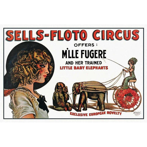Sells-Floto Circus Black Modern Wood Framed Art Print by Vintage Elephant