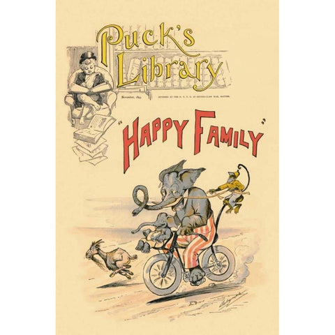 Happy Family Black Modern Wood Framed Art Print with Double Matting by Vintage Elephant