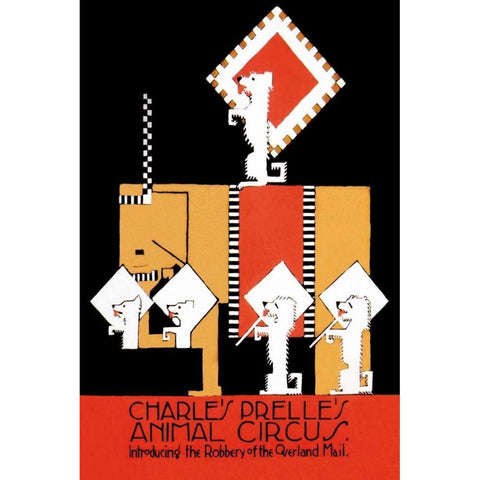 Charles Prelles Animal Circus Black Modern Wood Framed Art Print with Double Matting by Vintage Elephant