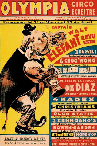 Olympia Circo Ecuestre - Olympia Circus White Modern Wood Framed Art Print with Double Matting by Vintage Elephant