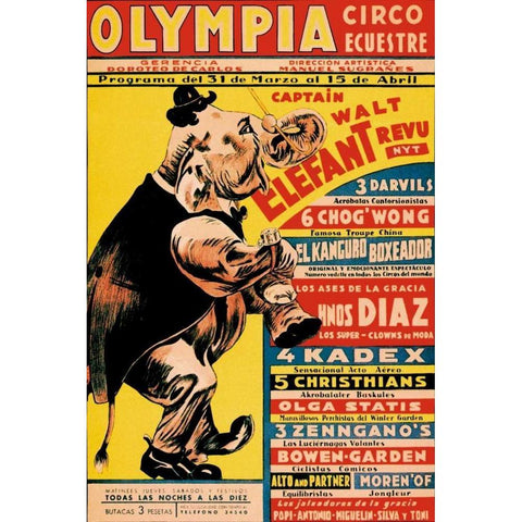 Olympia Circo Ecuestre - Olympia Circus White Modern Wood Framed Art Print by Vintage Elephant