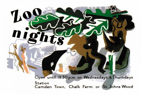 Zoo Nights White Modern Wood Framed Art Print with Double Matting by Vintage Elephant