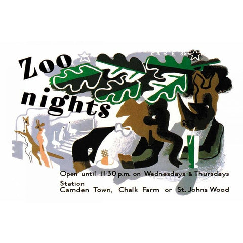 Zoo Nights Black Modern Wood Framed Art Print by Vintage Elephant