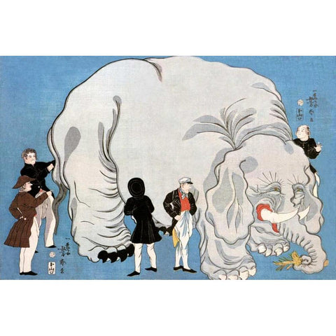 The Magnificent Exotic Beast White Modern Wood Framed Art Print by Vintage Elephant