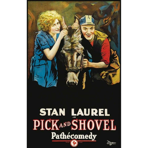 Movie Poster: Stan Laurel in Pick and Shovel Black Modern Wood Framed Art Print with Double Matting by Pathecomdey