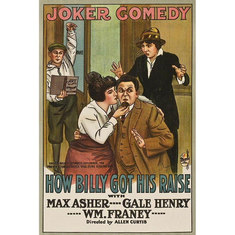 Movie Poster: How Billy Got His Raise Black Modern Wood Framed Art Print with Double Matting by Illustrator, Unknown 20th Century American