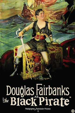 Movie Poster: Douglas Fairbanks - The Black Pirate Black Ornate Wood Framed Art Print with Double Matting by Illustrator, Unknown 20th Century American