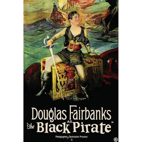 Movie Poster: Douglas Fairbanks - The Black Pirate Gold Ornate Wood Framed Art Print with Double Matting by Illustrator, Unknown 20th Century American