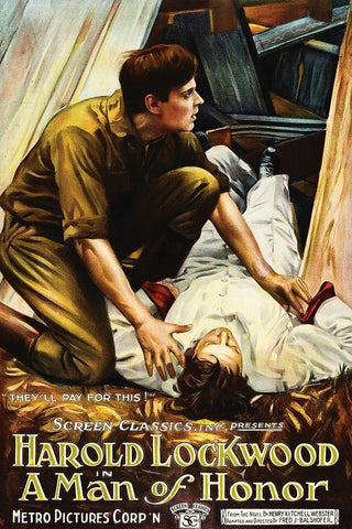 Movie Poster: Harold Lockwood - A Man of Honor Black Ornate Wood Framed Art Print with Double Matting by Illustrator, Unknown 20th Century American