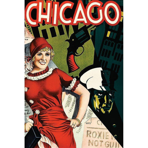 Movie Poster: Chicago Black Modern Wood Framed Art Print with Double Matting by Illustrator, Unknown 20th Century American
