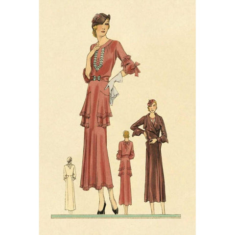 Pink Daytime Dress and Overcoat Black Modern Wood Framed Art Print by Vintage Fashion