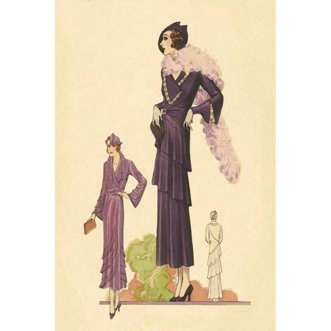 Modern Violet Dress with Boa Black Modern Wood Framed Art Print with Double Matting by Vintage Fashion