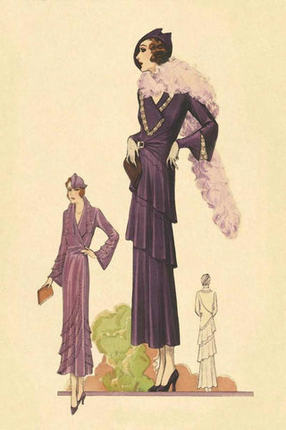 Modern Violet Dress with Boa Black Ornate Wood Framed Art Print with Double Matting by Vintage Fashion