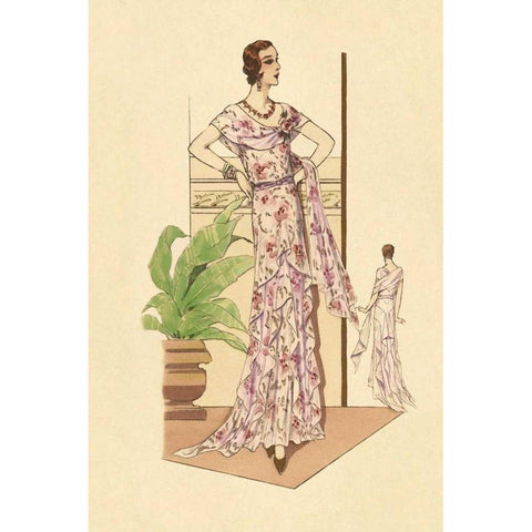 Layered Summer Dress in Flower Print Black Modern Wood Framed Art Print by Vintage Fashion