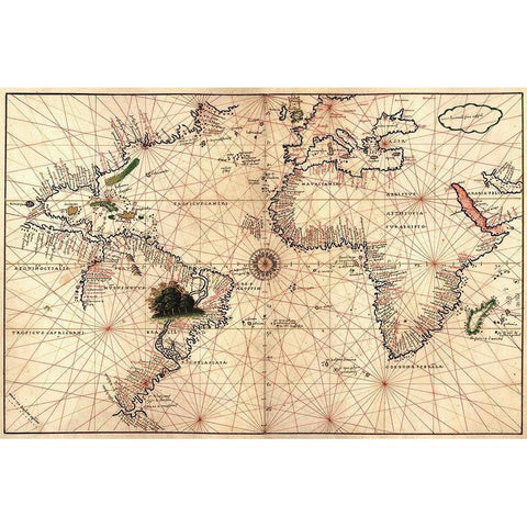 Portolan World Map White Modern Wood Framed Art Print by Oliva, Joan