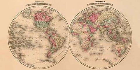 Johnsons World Map Black Ornate Wood Framed Art Print with Double Matting by Johnson, A.J.