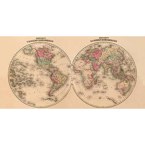 Johnsons World Map Black Modern Wood Framed Art Print with Double Matting by Johnson, A.J.