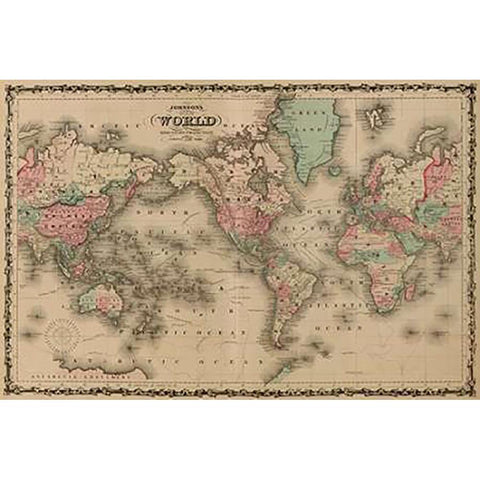 World Map Gold Ornate Wood Framed Art Print with Double Matting by Johnson, A.J.