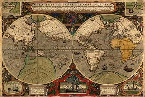Vera Totius Expeditionis Nautica White Modern Wood Framed Art Print with Double Matting by Ortelius, Abraham