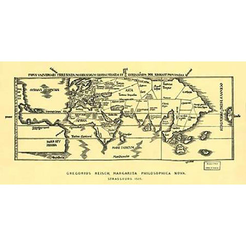 Early World Map Gold Ornate Wood Framed Art Print with Double Matting by Reisch, Gregor