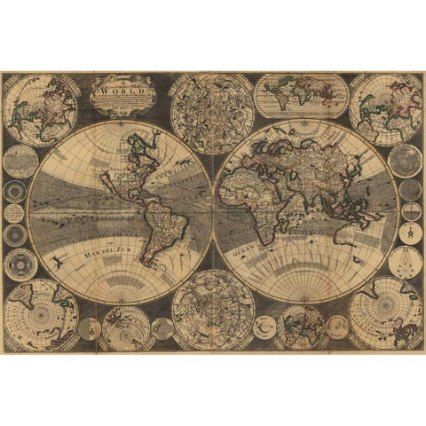 World Map with Planets Gold Ornate Wood Framed Art Print with Double Matting by Godson, W.