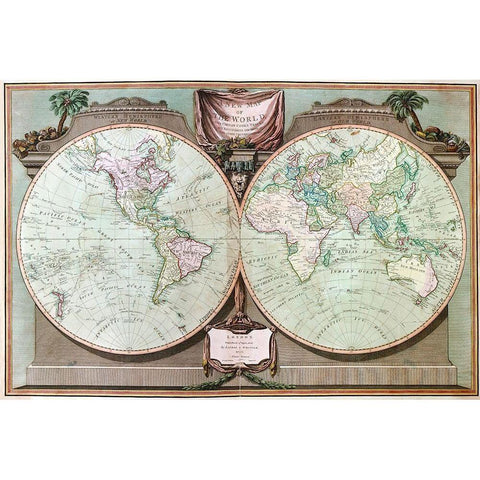 Imperial Sheet Atlas Gold Ornate Wood Framed Art Print with Double Matting by Robert Laurie and James Whittle,