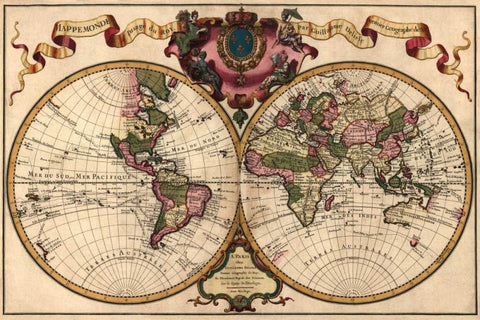 World Map Prepared for then French King White Modern Wood Framed Art Print with Double Matting by De LIsle, Guillaume