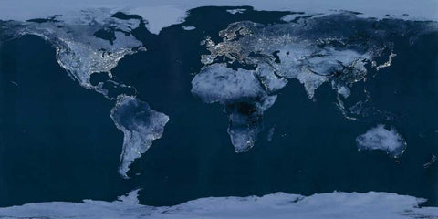 Satellite View of the World Showing Electric Lights and Usage Black Ornate Wood Framed Art Print with Double Matting by Goddard Space Center