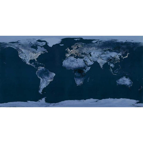Satellite View of the World Showing Electric Lights and Usage Gold Ornate Wood Framed Art Print with Double Matting by Goddard Space Center