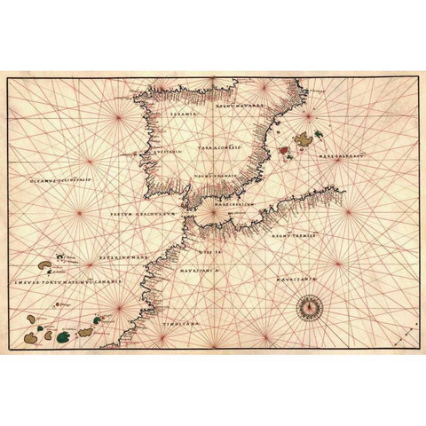 Portolan or Navigational Map of the Spain, Gibraltar and North Africa White Modern Wood Framed Art Print by Agnese, Battista