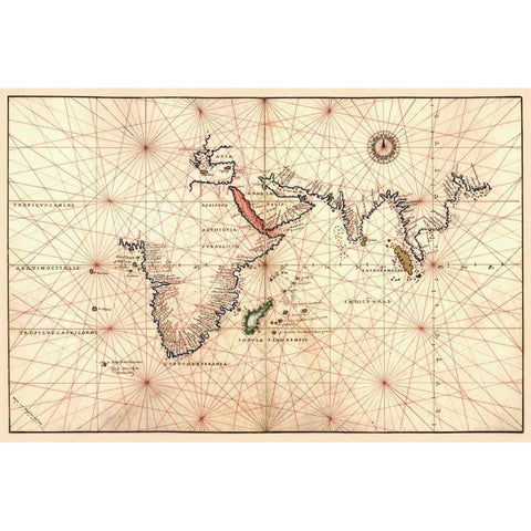 Portolan Map of Africa, the Indian Ocean and the Indian Subcontinent White Modern Wood Framed Art Print by Agnese, Battista