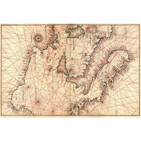 Portolan Map of Italy, Sicily, North Africa and the Mediterranean Black Modern Wood Framed Art Print with Double Matting by Agnese, Battista