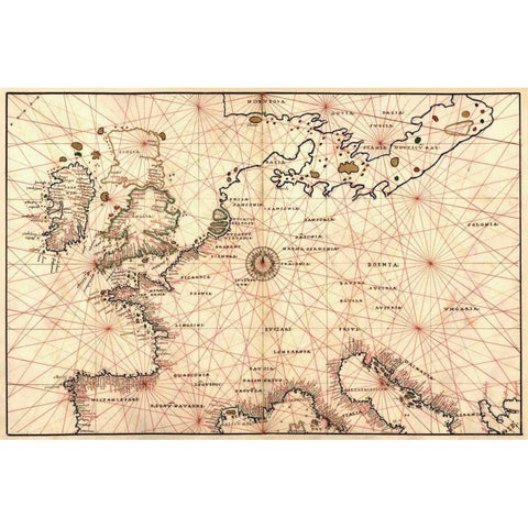 Portolan Map of Spain, England, France, Germany, The British Isles White Modern Wood Framed Art Print by Agnese, Battista