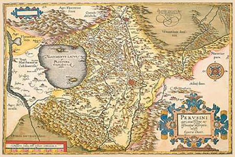 Map of Italy Near Florence White Modern Wood Framed Art Print with Double Matting by Ortelius, A.